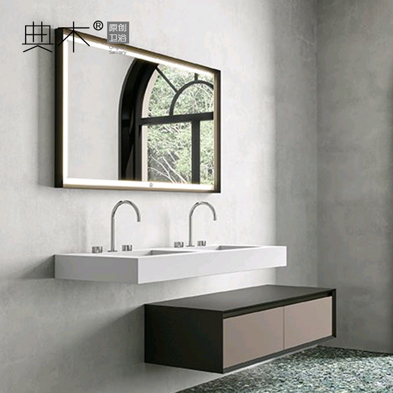 北欧岩板一体盆浴室柜组合现代简约洗手台卫生间洗漱台洗脸盆柜