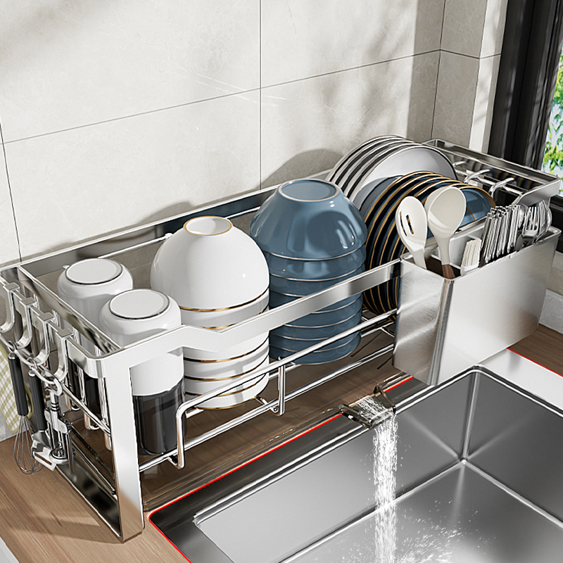 304不锈钢碗碟收纳架厨房水槽边置物架小尺寸型极窄款沥水碗盘架