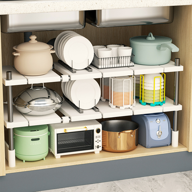 日本出口厨房可伸缩下水槽置物架橱柜内分层架厨柜储物多功能收纳