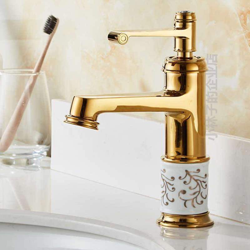 下盆加高全铜面盆欧式浴室龙头金色化妆洗脸盆台上洗手盆&冷热水