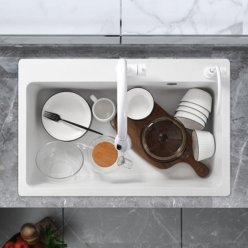 石英石白色水槽大单槽台上台下厨房水池洗碗池花岗岩洗菜盆洗碗|