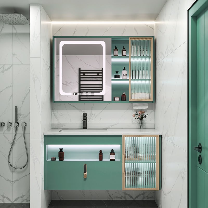 现代简约岩板一体浴室柜组合轻奢洗脸洗手卫生间洗漱台盆套装定制