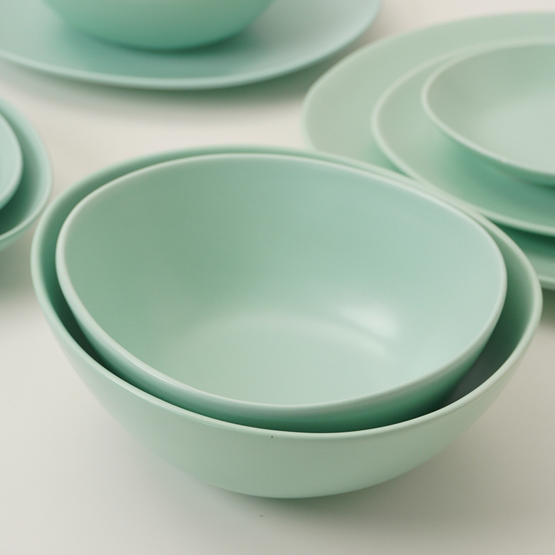 白屿 山岚绿不规则鹅卵石家用碗套装盘碗套装陶瓷餐具家庭仪式感