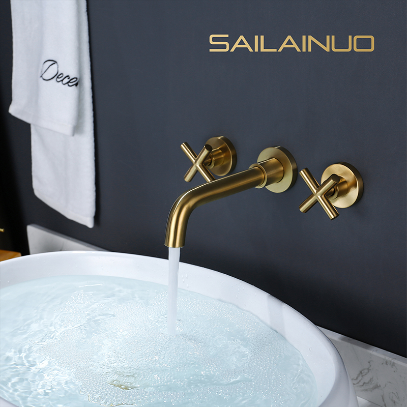 赛莱诺北欧黄铜金色暗装嵌入式冷热水洗手间卫生间洗面盆洗脸龙头