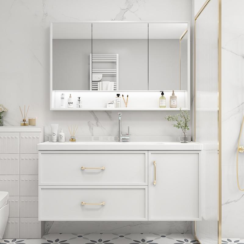 橡木浴室柜陶瓷一体盆挂墙式洗手池智能洗脸盆柜组合卫生间洗漱台