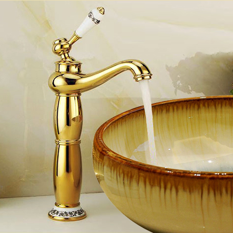 欧式冷热水龙头卫生间台上盆全铜镀金水龙头起泡器脸盆家用水龙头