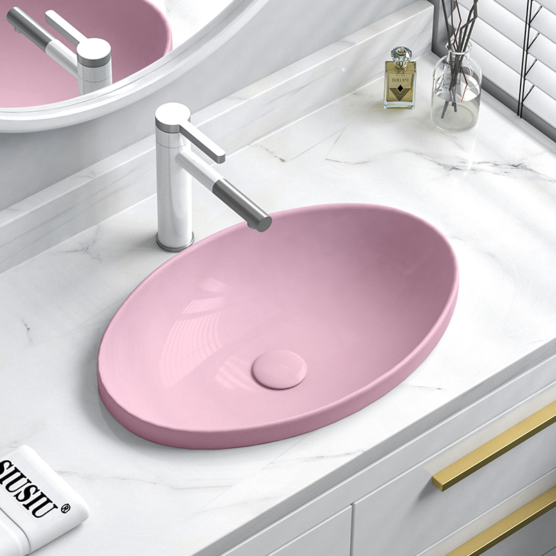 粉色半嵌入式圆形椭圆形方形洗脸盆洗手盆洗漱陶瓷台盆小号台中盆