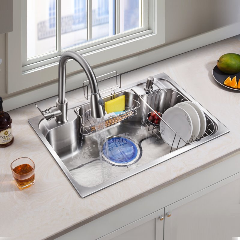 专用厨房多功能洗菜盆单槽304不锈钢家用水槽单槽洗碗池台下