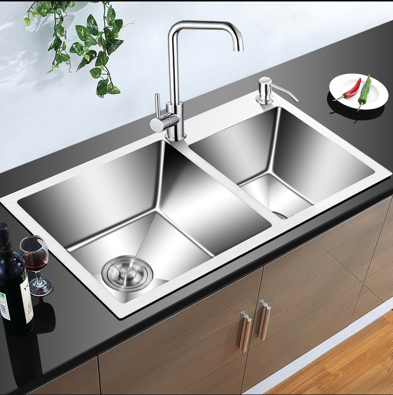 专用加厚厨房水槽洗菜盆304不锈钢手工水槽大小双槽小尺寸洗碗水