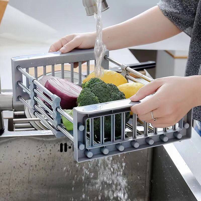 厨房水槽可伸缩沥水篮碗碟架洗碗池洗菜盆置物架水池滤篮
