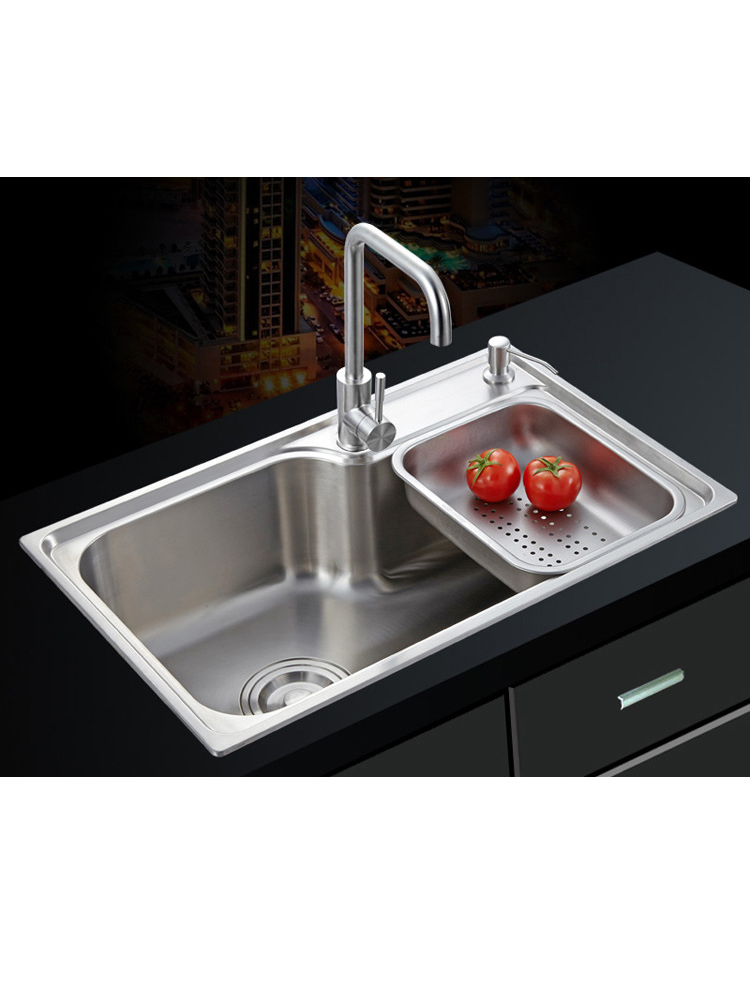 樱茂SUS304不锈钢厨房大水槽单槽加厚加深单盆洗碗池水盆台上菜盆