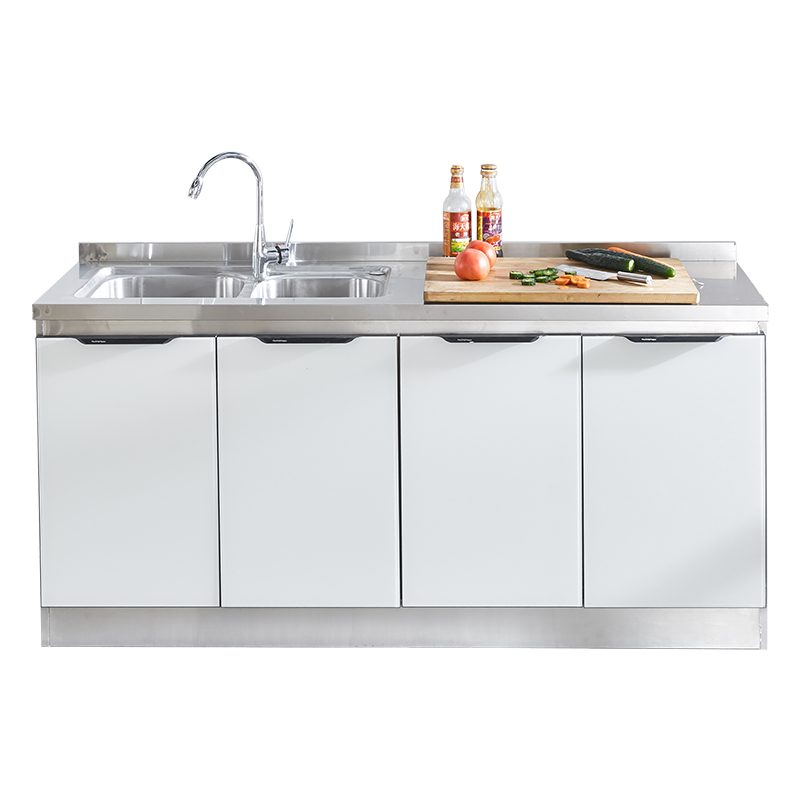 新品简易橱柜带水槽水盆柜转角放碗柜收纳柜不锈钢台面水槽柜组装