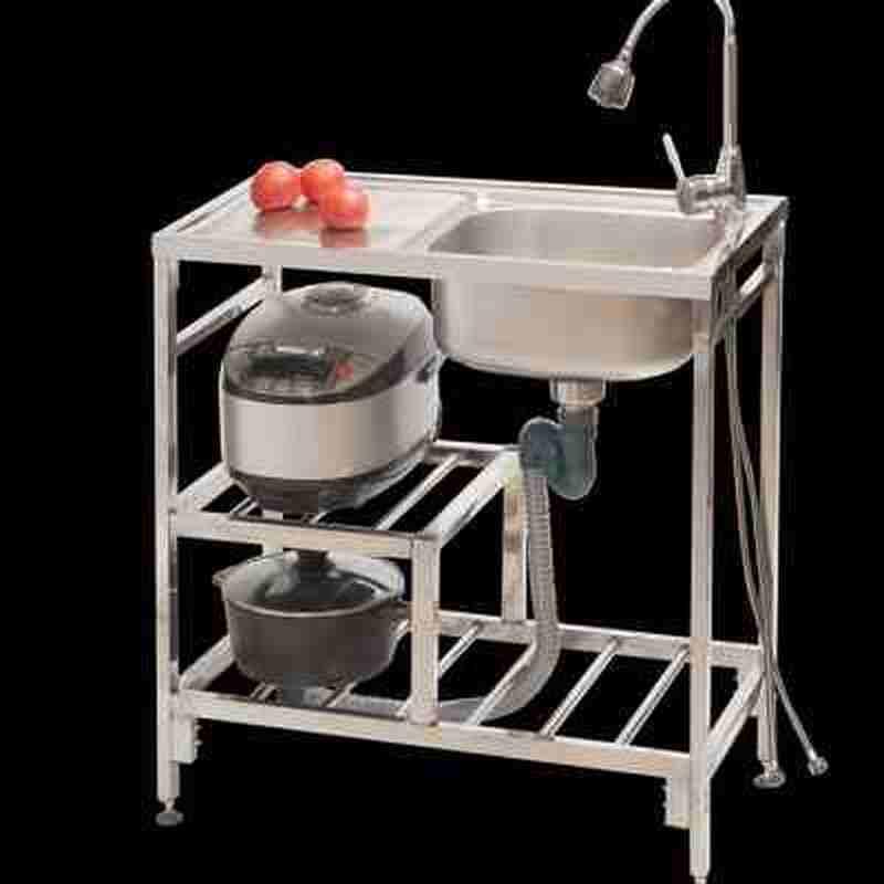 新款304不锈钢水槽家用厨房洗菜盆洗碗池阳台单槽双槽带支架平台