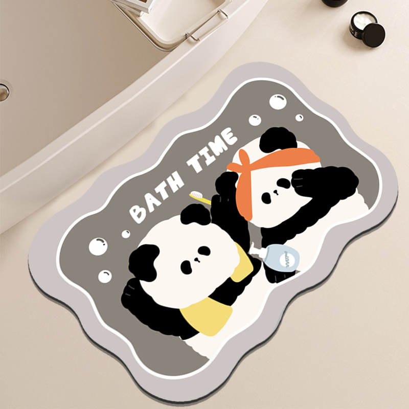浴室吸水地垫卫生间厕所门口情侣熊猫脚垫门垫防滑硅藻泥地毯卫浴