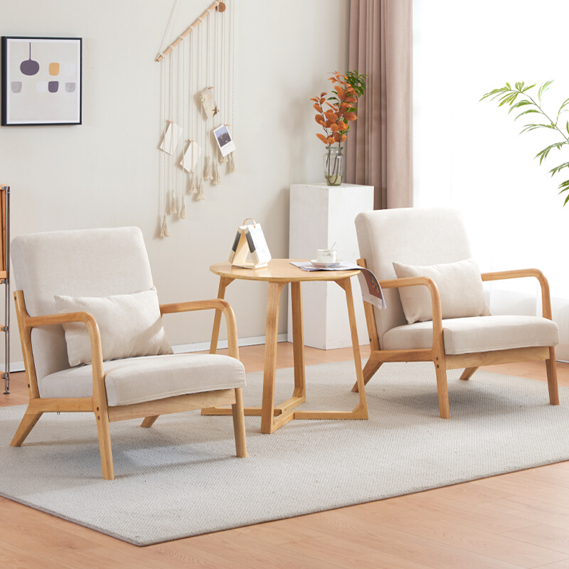 北欧单人沙发椅布艺懒人设计师简约小户型实木客厅阳台休闲桌椅子