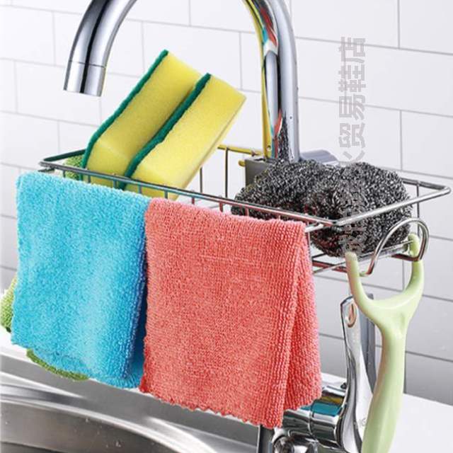 架厨房不锈钢海绵%水槽洗碗沥水架水龙头置物架布收纳挂家用抹布