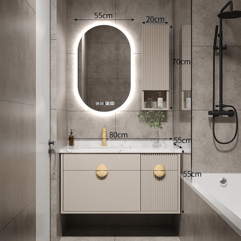 新款现代轻奢橡木实木浴室柜卫生间洗漱台岩板陶瓷盆卫浴洗手盆柜