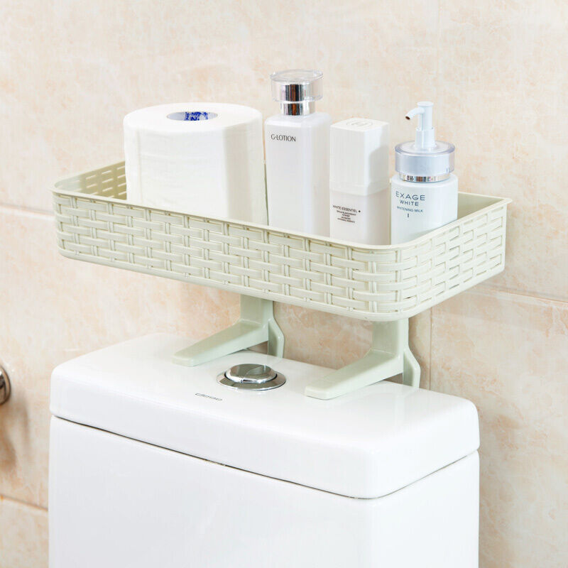 免打孔浴室置物架壁挂卫生间用品吸壁式厕所马桶塑料收纳架本白色