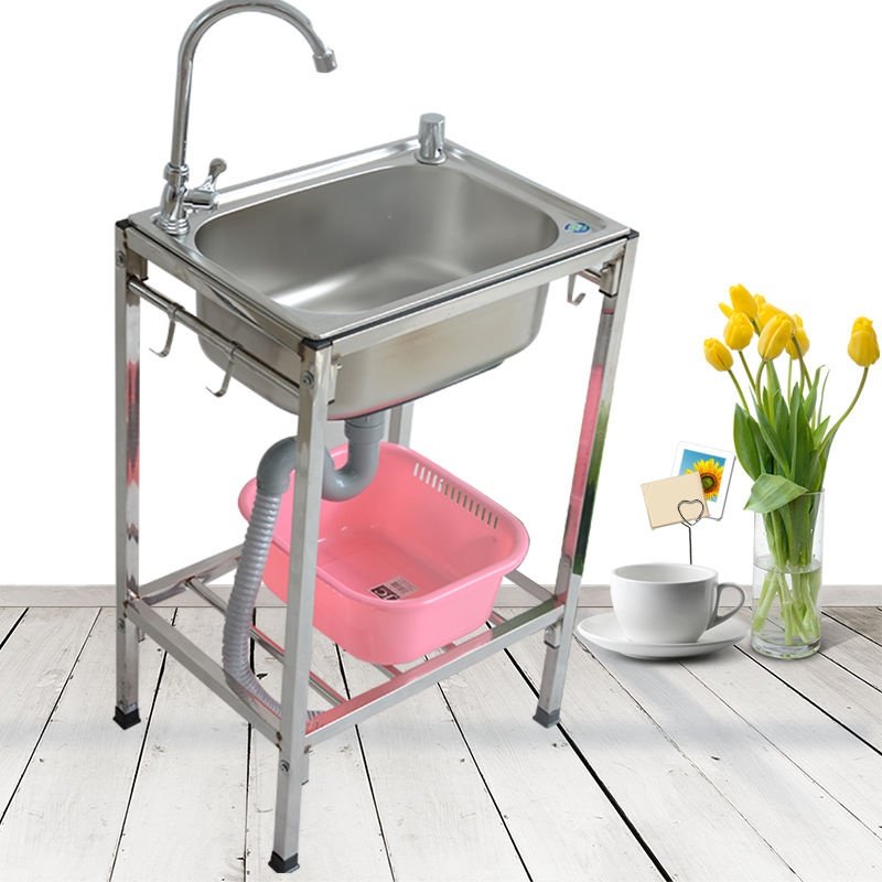 简易稳固水槽单槽不锈钢带落地支架子洗菜洗碗水池水斗加厚厨房