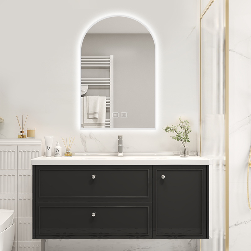 法式橡木智能浴室柜陶瓷一体盆卫生间洗手池洗脸盆柜组合可定制