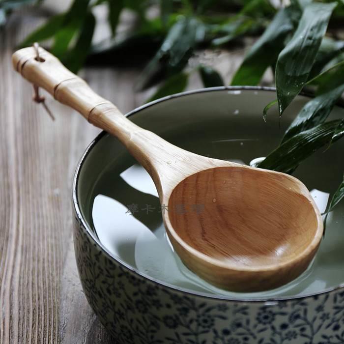 创意竹节手柄水勺木头水瓢木勺子木质大汤勺盛粥勺家用厨房盛汤勺