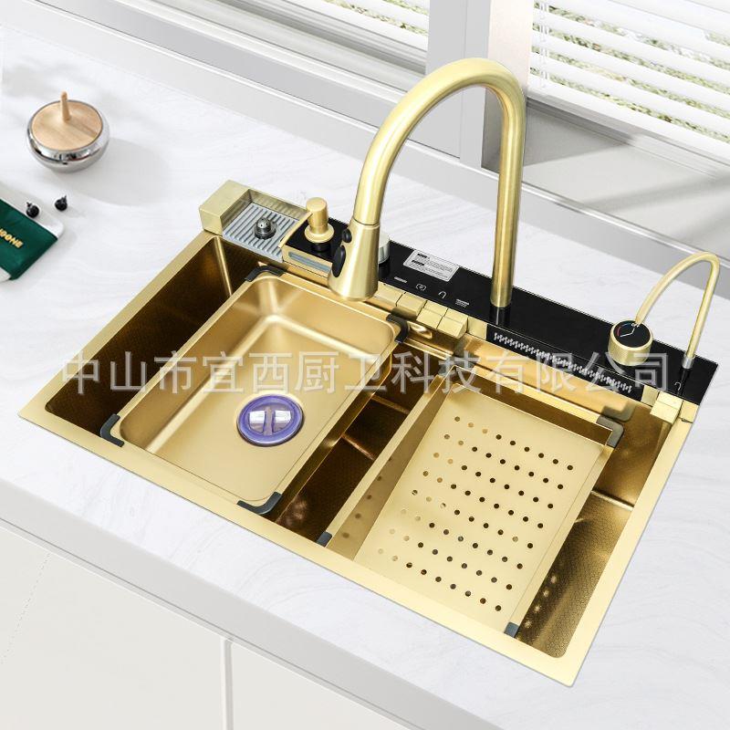 金色手工加厚304不锈钢水槽双槽洗菜盆厨房家用洗碗池台下盆大号