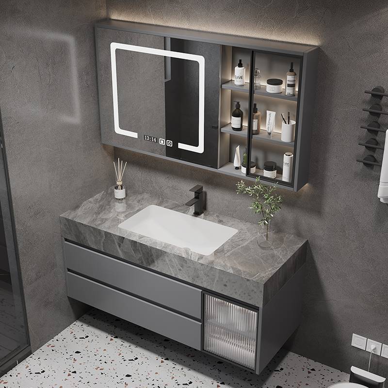 岩板无缝拼接陶瓷一体盆浴室柜组合卫生间洗漱台洗手台洗脸池智能