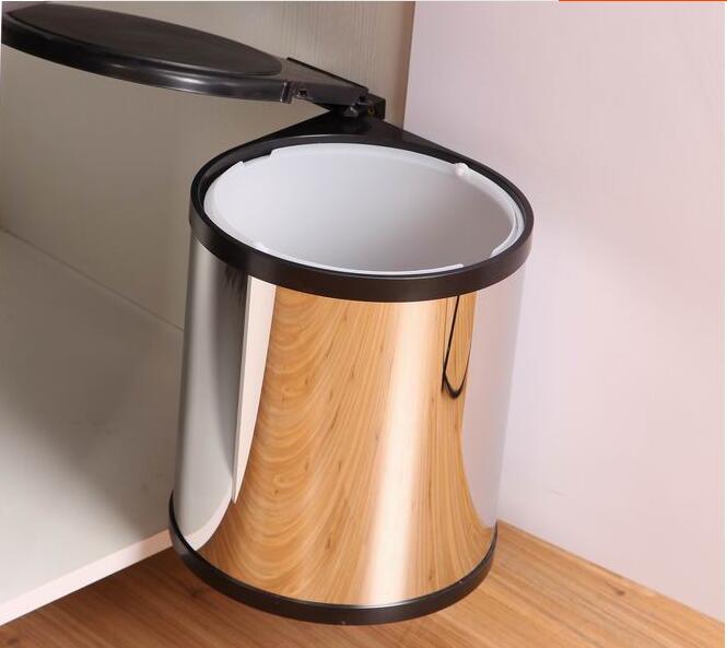 厨房橱柜内圆垃圾桶大号旋开式不锈钢隐藏收纳创意直桶有盖卫生桶