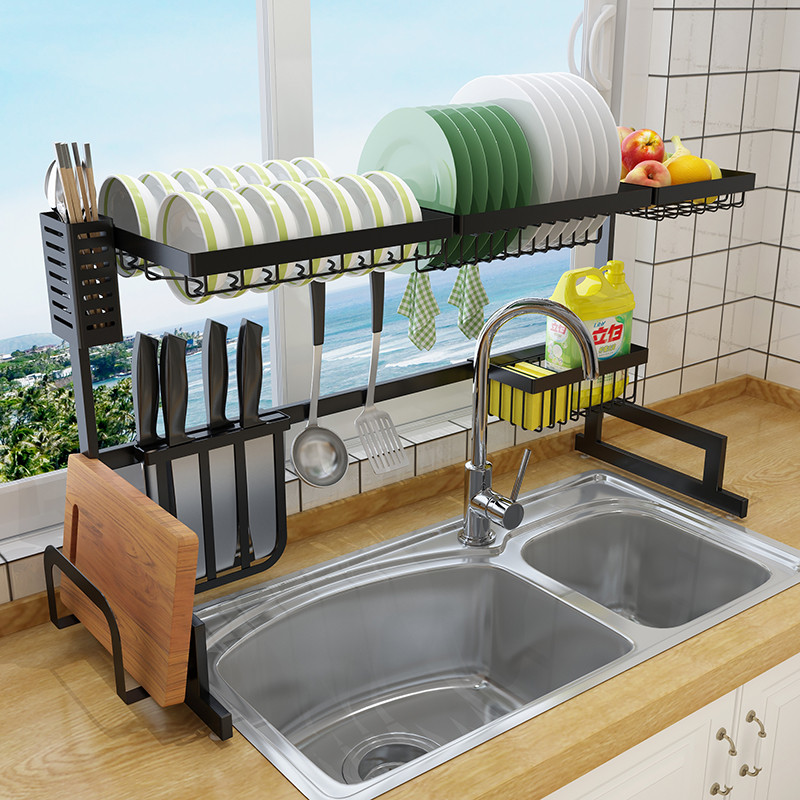 不锈钢水池上方碗筷沥水架台面碗碟收纳架多功能厨房水槽置物架