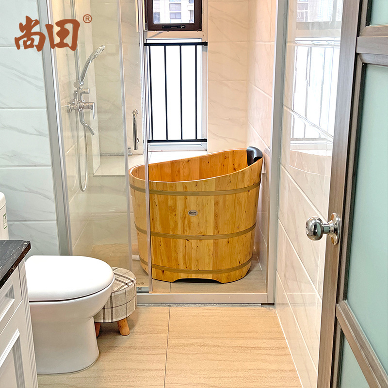 0FE9香柏木圆形成人泡澡木桶浴桶实木浴缸洗澡盆小浴室木质沐