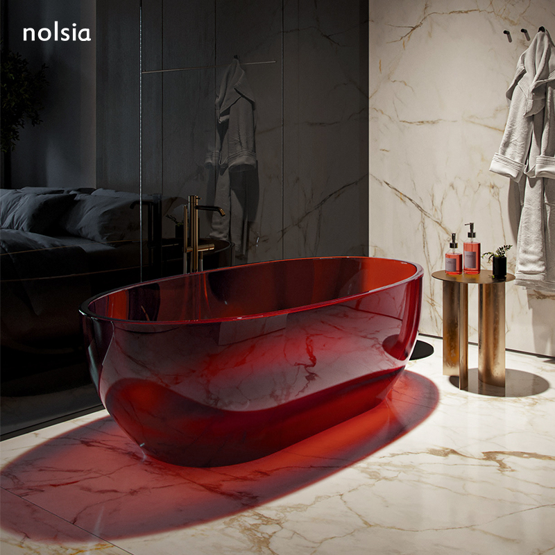 透明树脂浴缸彩色水晶玻璃家用独立小户型薄边鹅蛋形浴盆双人浴缸
