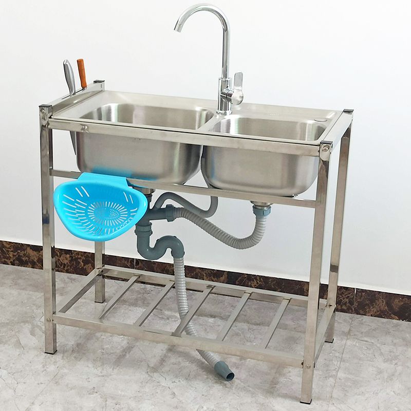 洗菜盆不锈钢洗手盆水槽双槽盆厨房水槽洗菜池洗碗盆带落地支架