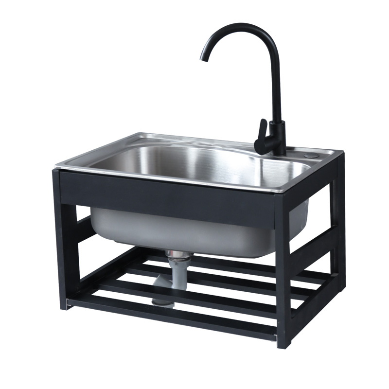 加厚单槽304不锈钢水槽挂墙式带支架厨房洗菜盆洗碗池简易洗手盆