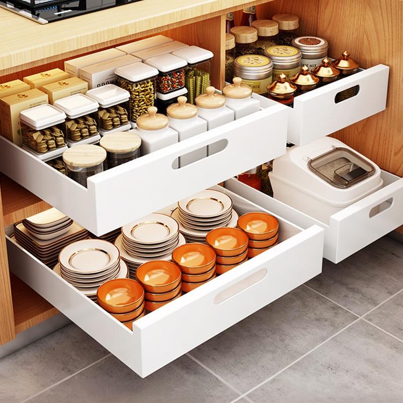 分层调料碗碟盘下水槽抽拉式储物盒橱柜内抽屉置物架厨房收纳拉篮