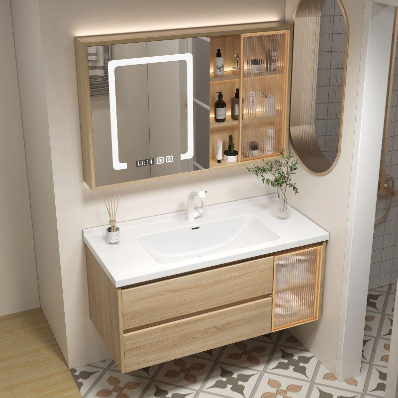 陶瓷一体盆浴室柜日式卫生间洗手洗脸盆柜组合原木色洗漱台小户型