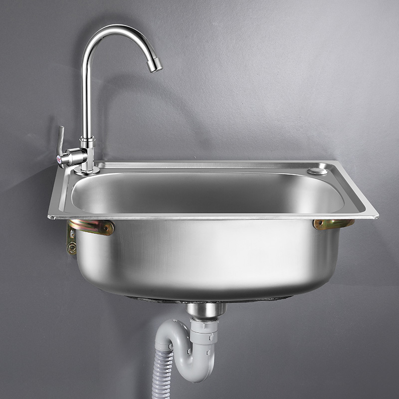 不锈钢小单槽带支架托架简易家用洗手池厨房洗菜盆洗碗挂墙水槽