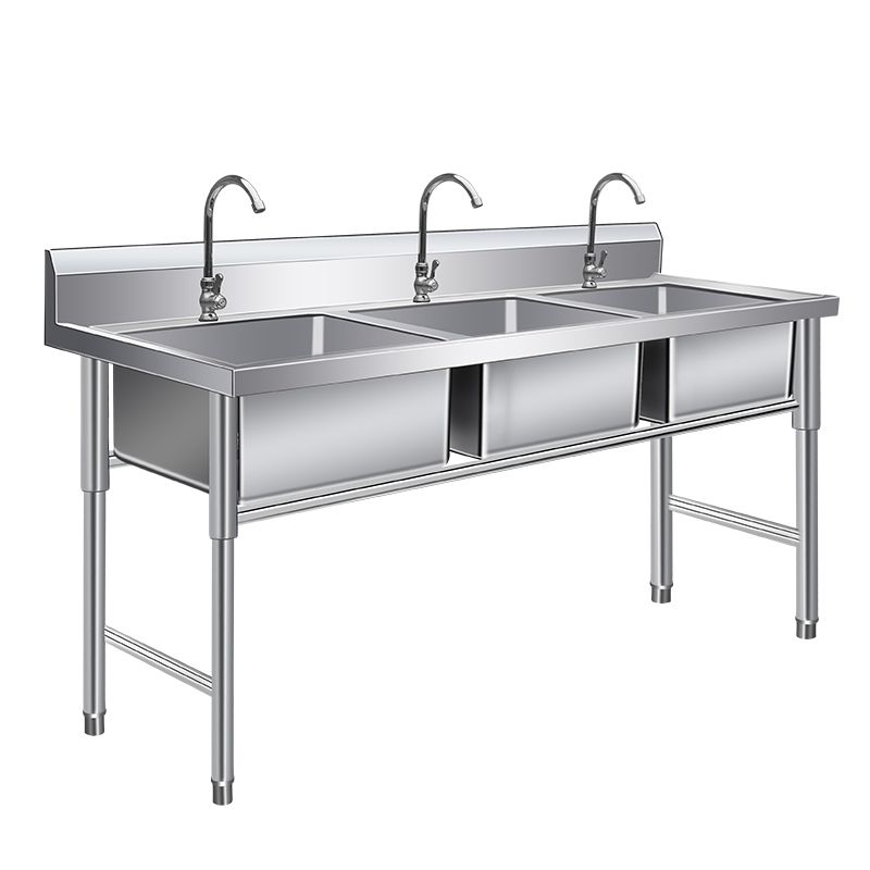 新品加厚不锈钢单双水槽厨房家用饭店商用洗碗洗菜三槽水池台带支