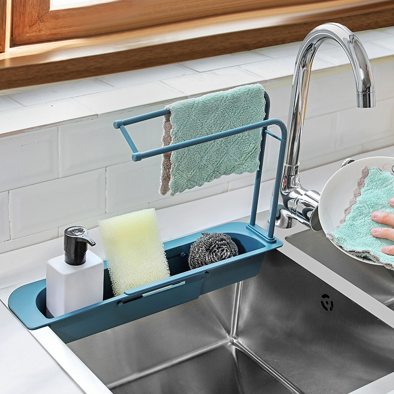 可调节伸缩收纳架沥水架家用厨房水槽沥水篮水池置物架洗碗抹布架