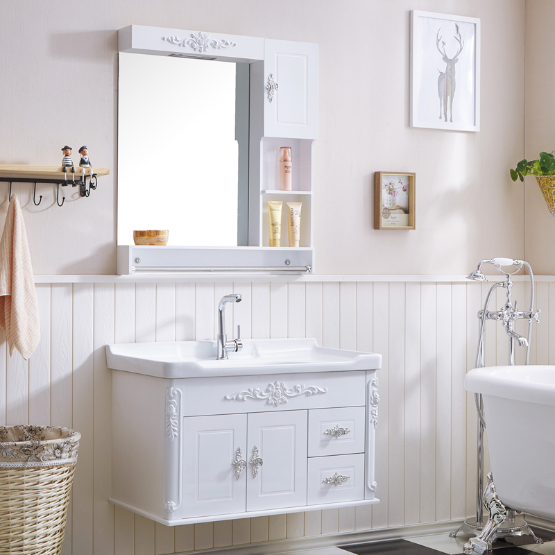 欧式简约PVC浴室柜组合小户型挂墙式卫生间洗漱台洗手台洗脸盆柜