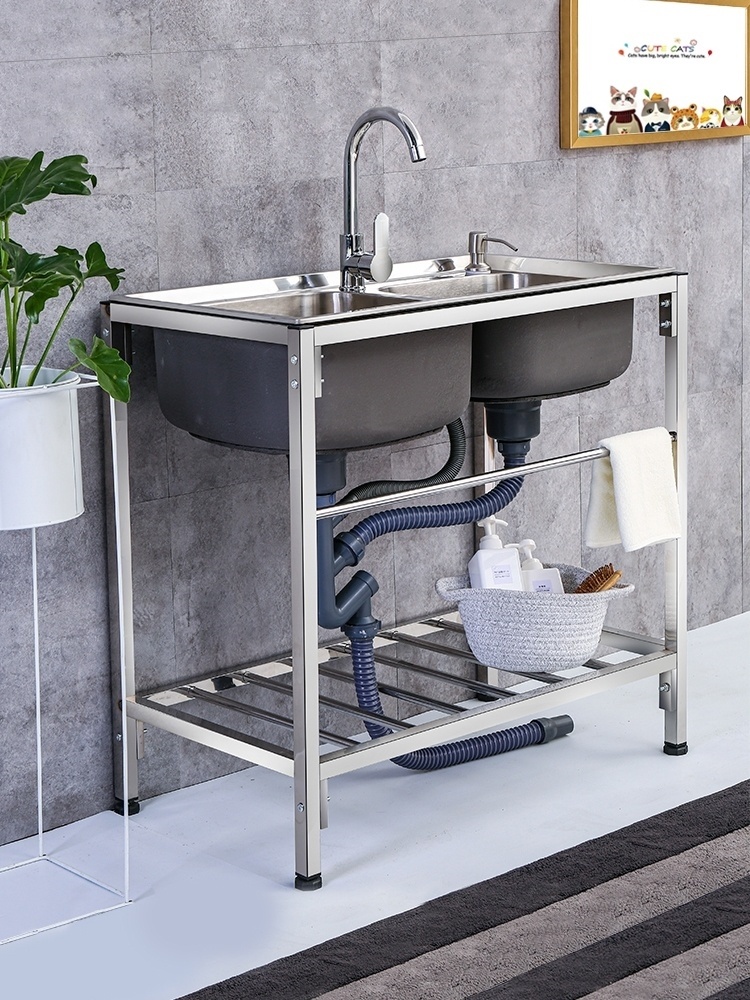 洗刷池防溢水简易洗手池。洗碗槽水池双槽不锈钢水槽洗菜盆加厚