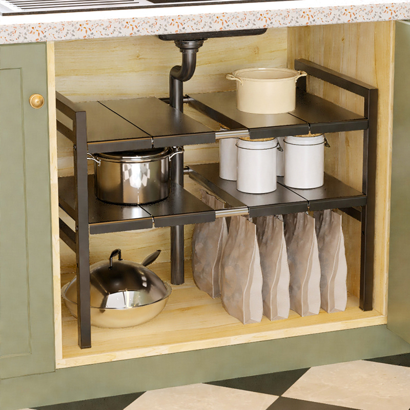 厨房可伸缩下水槽置物架橱柜内分层卫生间家用用品锅具收纳放WJEU