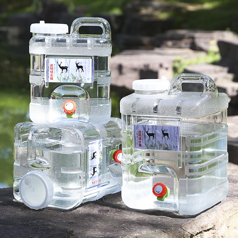 户外水桶家用储水用纯净矿泉水储水罐透明塑料桶车载饮水箱带龙头
