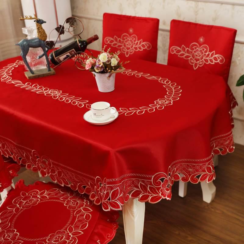 中式红色卓布餐桌布家用椭圆形茶几圆形台布餐布美式长方形结婚庆