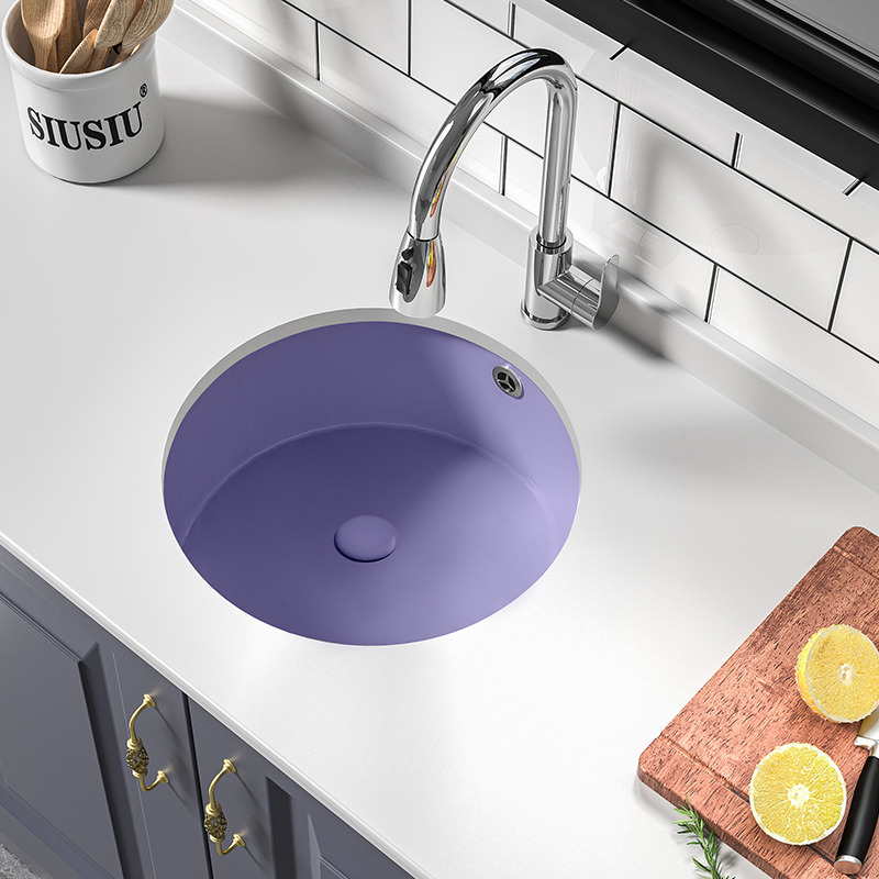 紫色带搓衣板圆形陶瓷嵌入式台下面盆洗衣池洗碗池水槽洗手洗衣盆