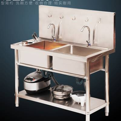 新款厨房不锈钢水槽商用双槽带支架洗菜盆洗碗槽水池手工单槽带置