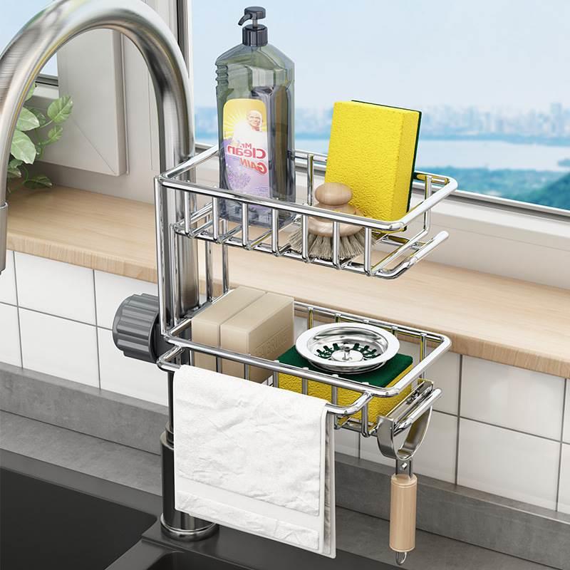 不锈钢厨房水龙头置物架洗碗洗菜池水槽架沥水篮海绵刷抹布收纳架