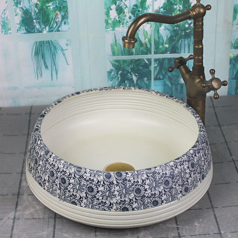 卫生间中式仿古陶瓷创意艺术个性洗手盆台上盆洗脸盆单盆家用圆形