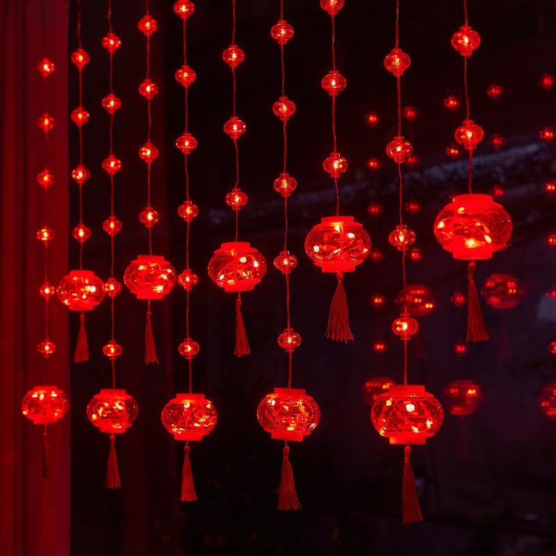 过年室内装饰彩灯窗户阳台红灯笼窗帘灯新年闪灯串灯氛围春节灯饰