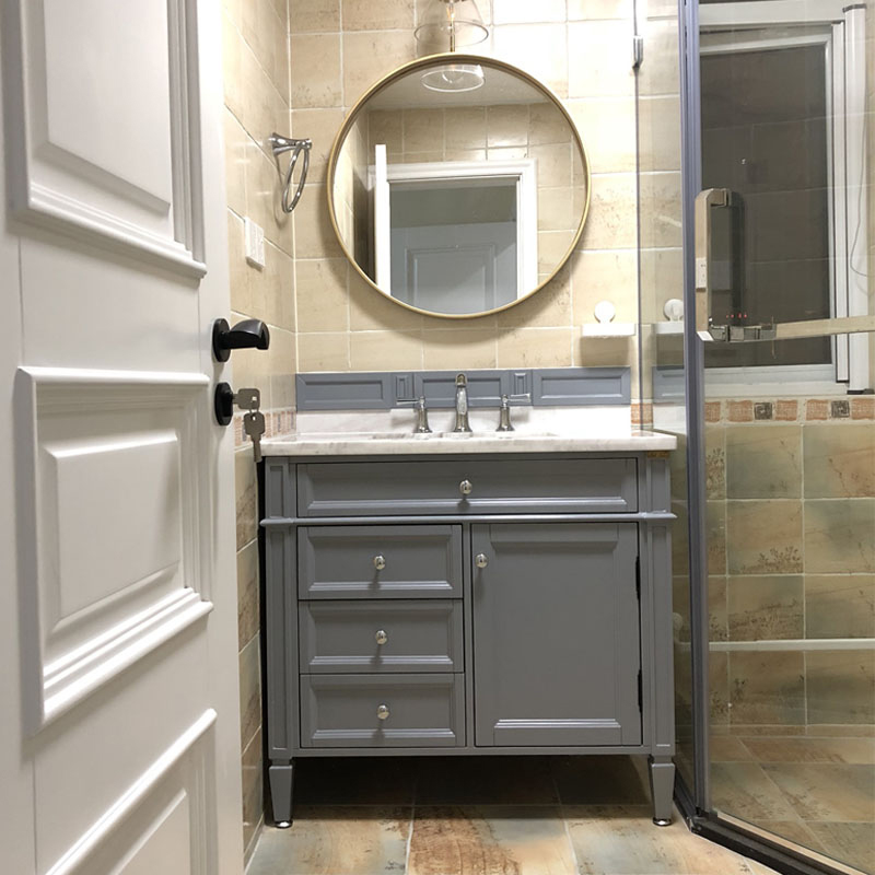 橡木美式浴室柜组合落地式卫生间洗脸盆大理石洗漱台面洗手池M906