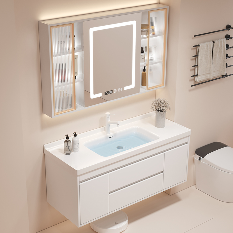 奶油色陶瓷一体盆浴室柜组合2024新款卫浴洗手洗脸池卫生间洗漱台